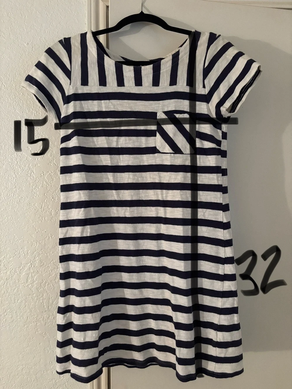 Girls Navy and White Striped Pocket Dress